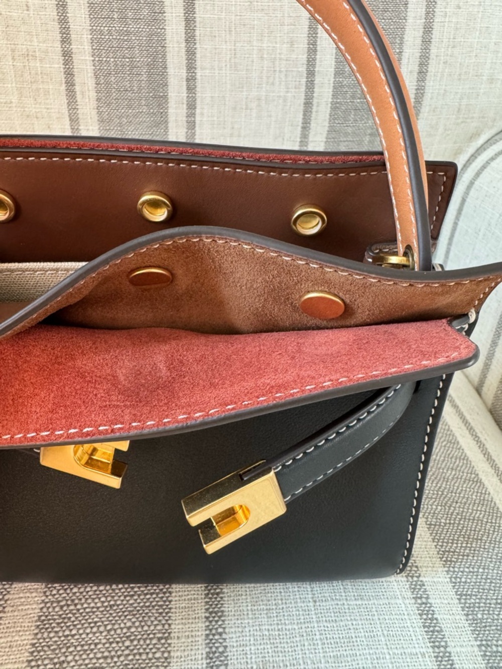Original Tory Burch Petite Lee Radziwill Double Bag - Black with white stitching - Picture 9 of 12